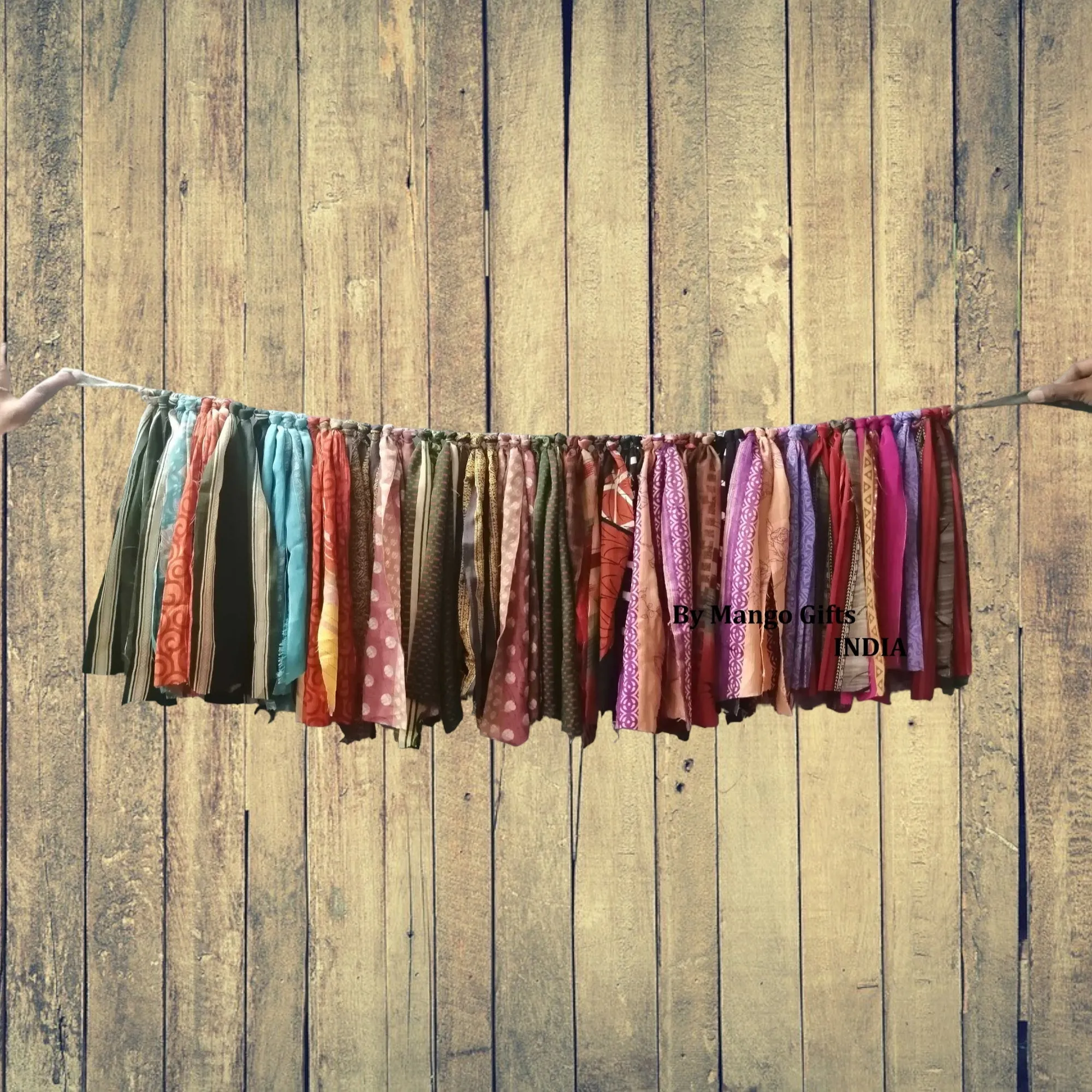 Handmade Up-Cycled Old Silk Sari Saree Hippie Bohemian Theme Window Valance Garland Indoor Outdoor Party Decoration , Multicolour