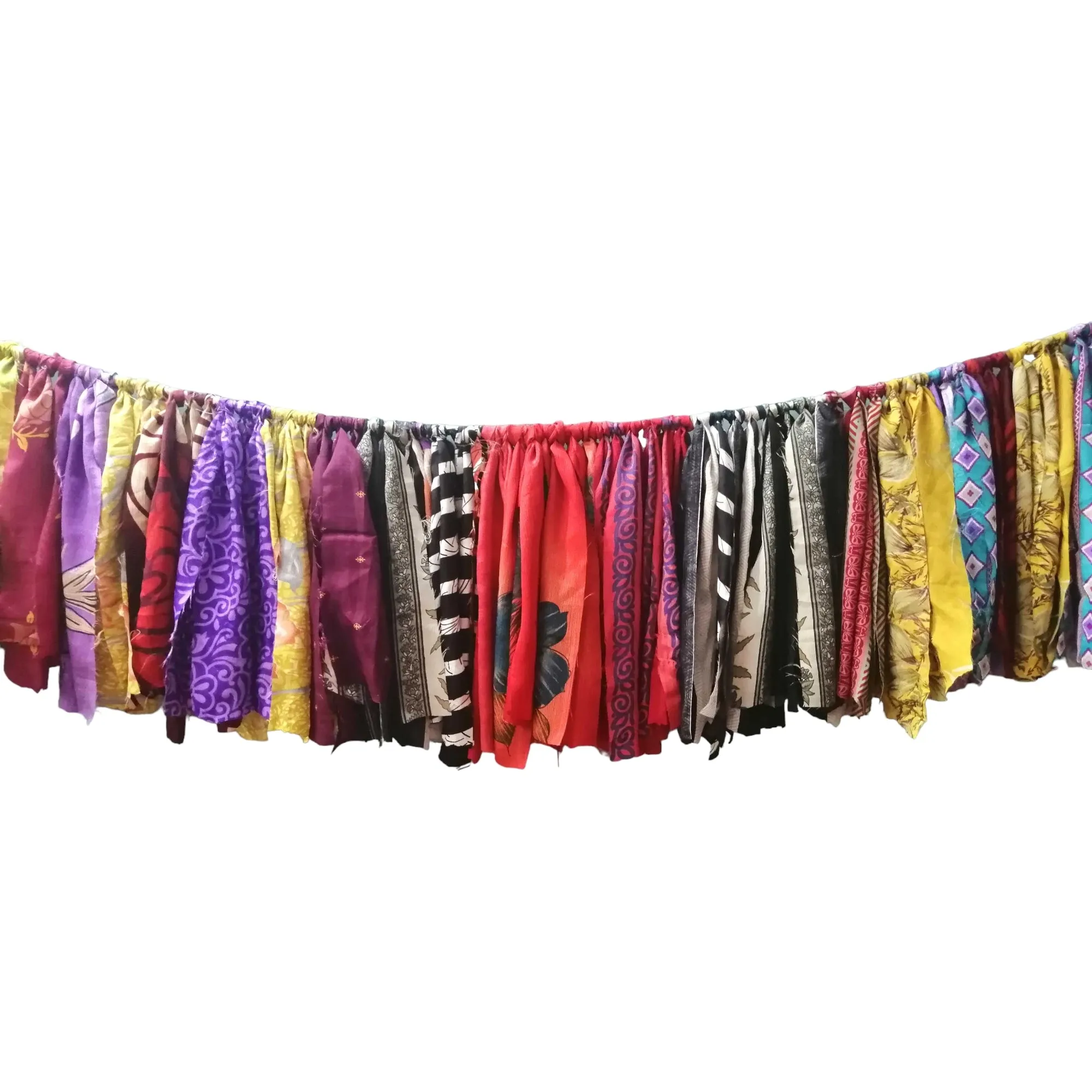 Handmade Up-Cycled Old Silk Sari Saree Hippie Bohemian Theme Window Valance Garland Indoor Outdoor Party Decoration , Multicolour