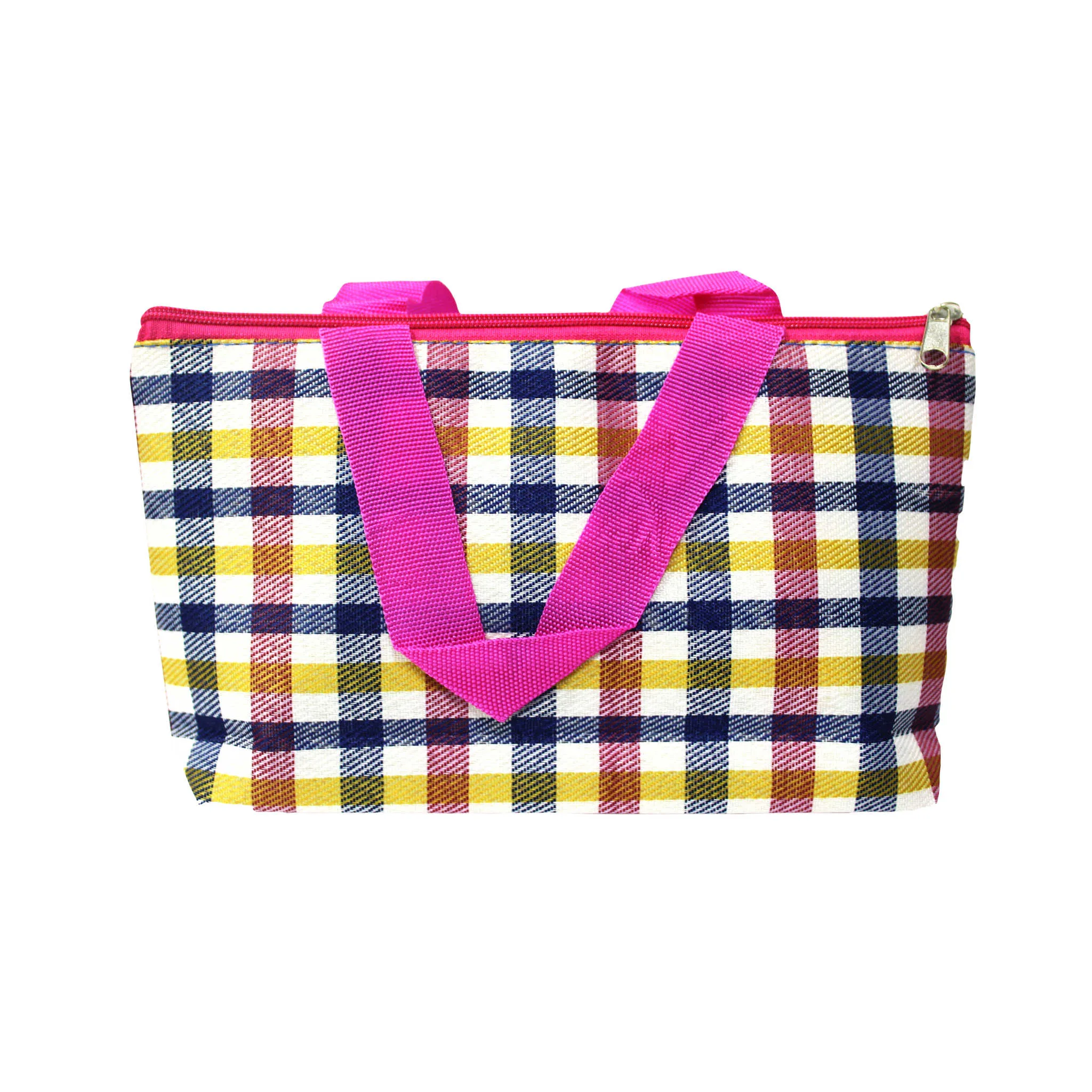 Imported Durable Canvas Printed multi purpose utility Small Bag with handles for all occasions, Checkered Theme