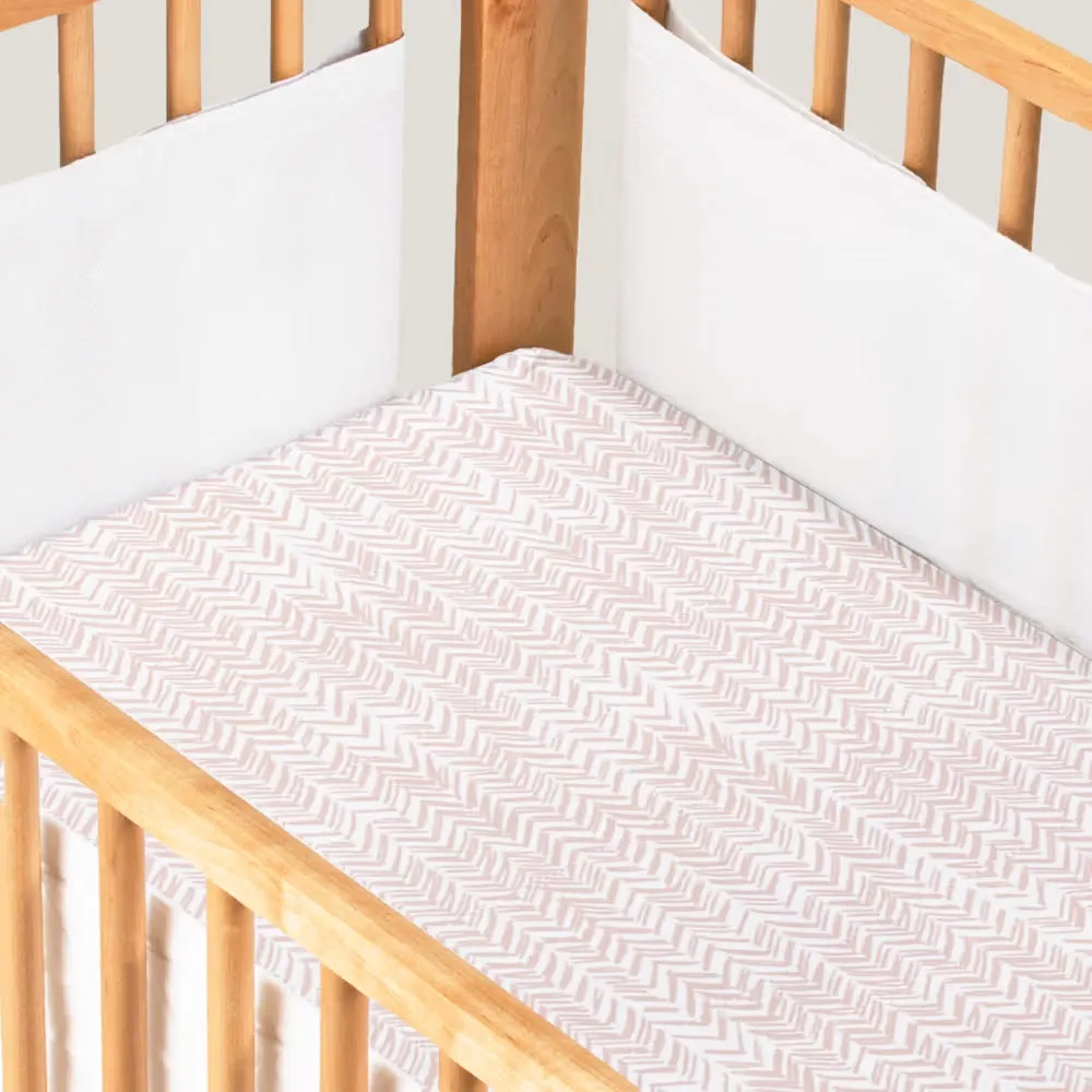 Jersey Fitted Cot Sheet | Herringbone Dusty Pink