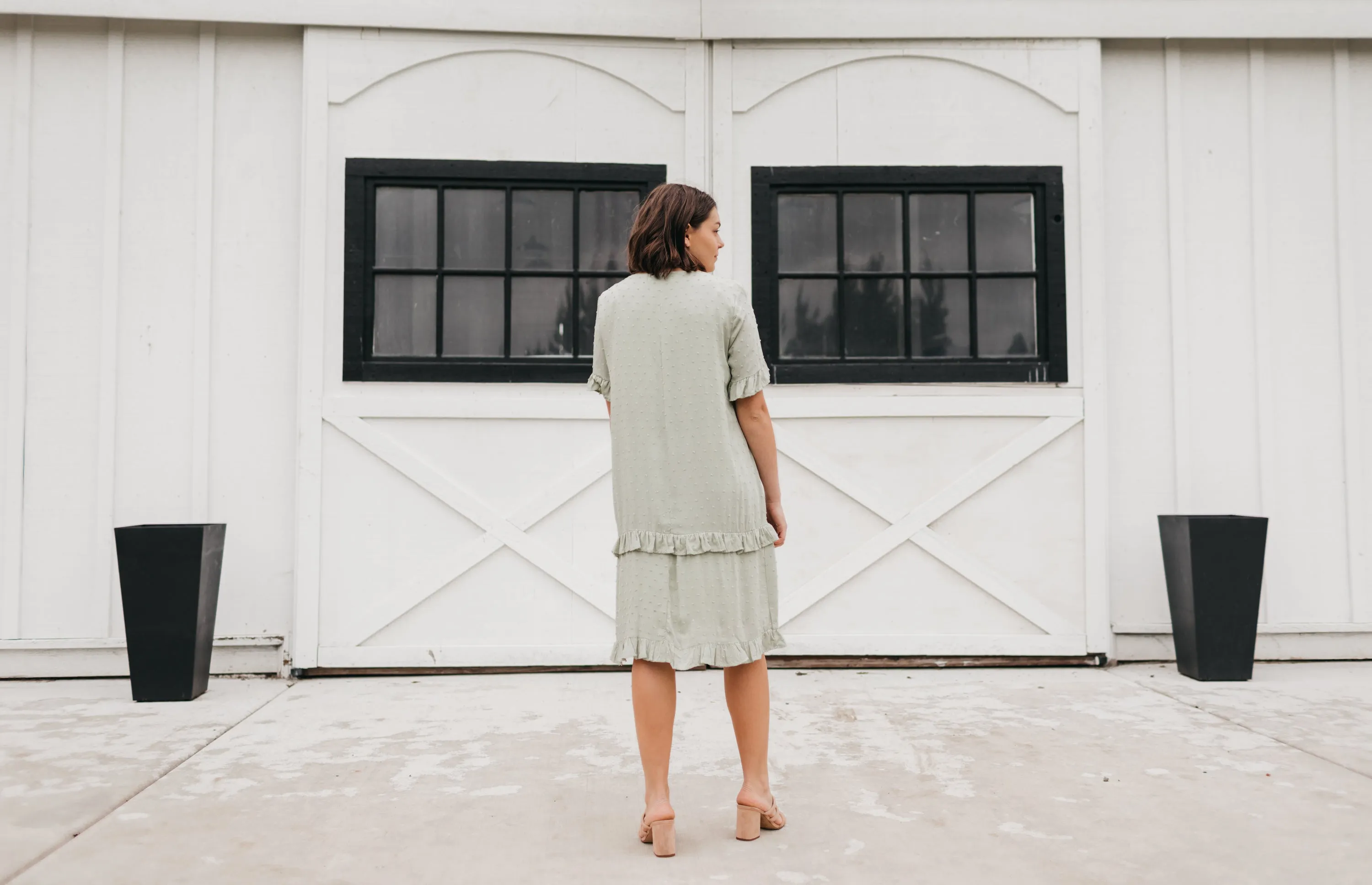 Kaylee Swiss Dot Flare Dress in Sage