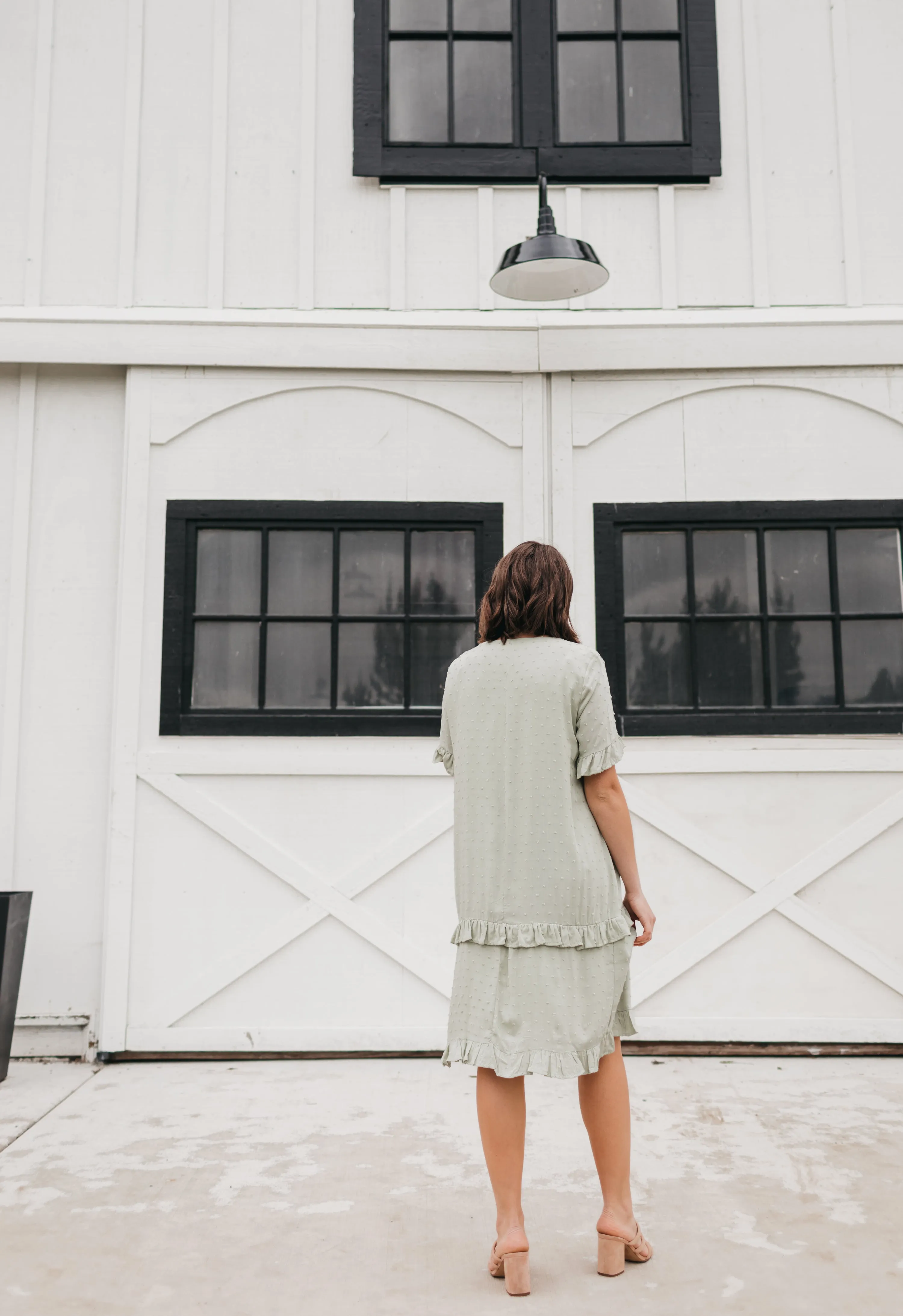 Kaylee Swiss Dot Flare Dress in Sage