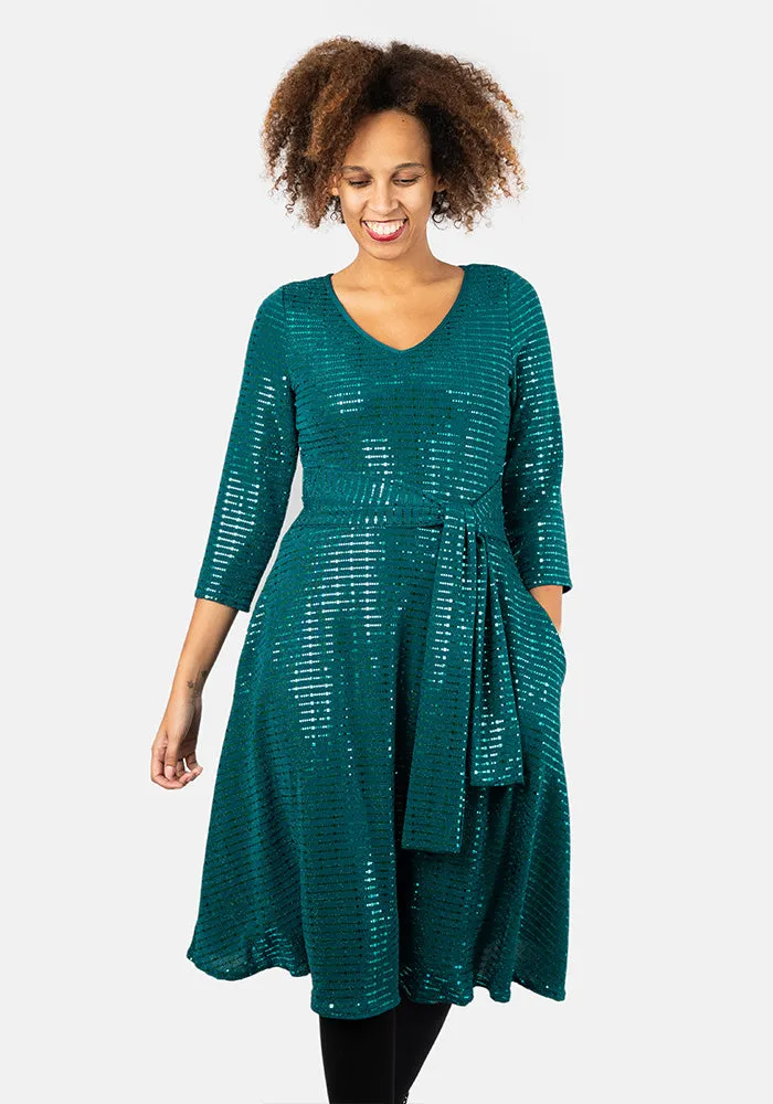 Kristin Emerald Sequin Below The Knee Dress