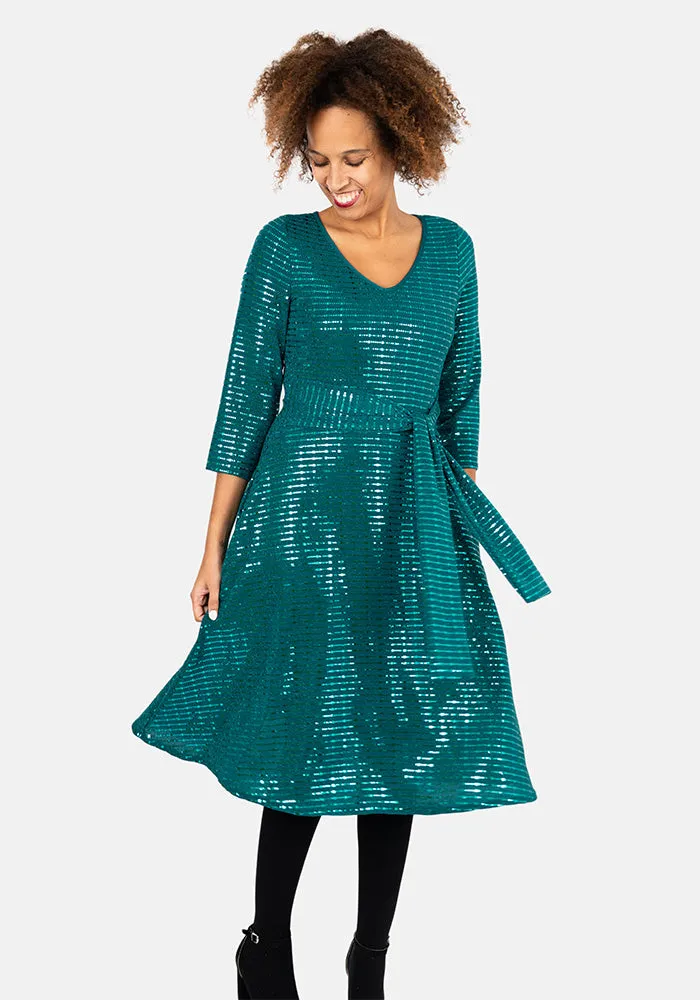 Kristin Emerald Sequin Below The Knee Dress