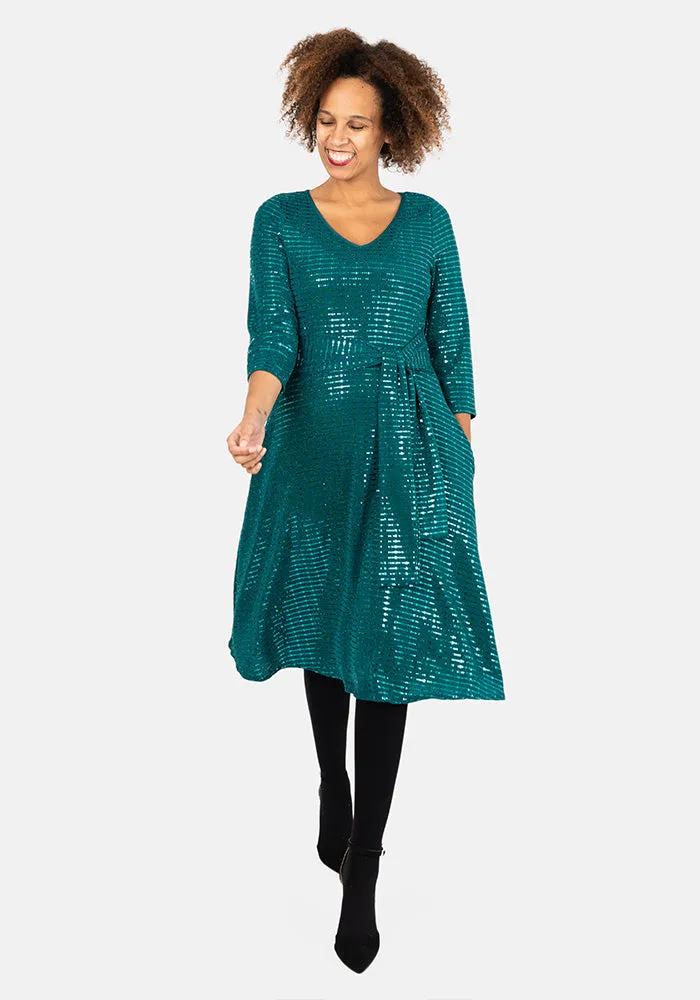 Kristin Emerald Sequin Below The Knee Dress