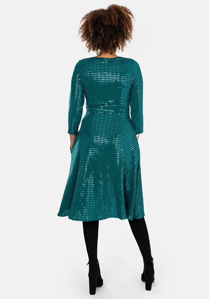 Kristin Emerald Sequin Below The Knee Dress