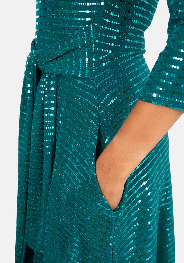 Kristin Emerald Sequin Below The Knee Dress