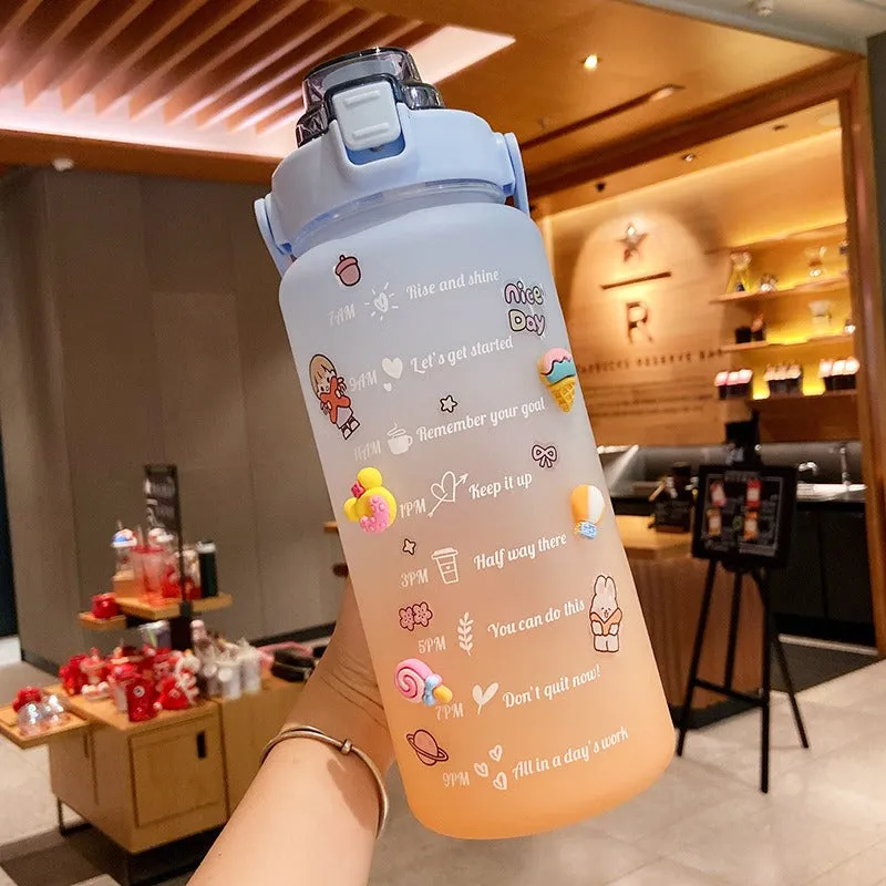 Large Capacity Gradient Color 2L Fitness Water Bottle