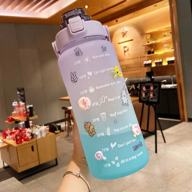 Large Capacity Gradient Color 2L Fitness Water Bottle