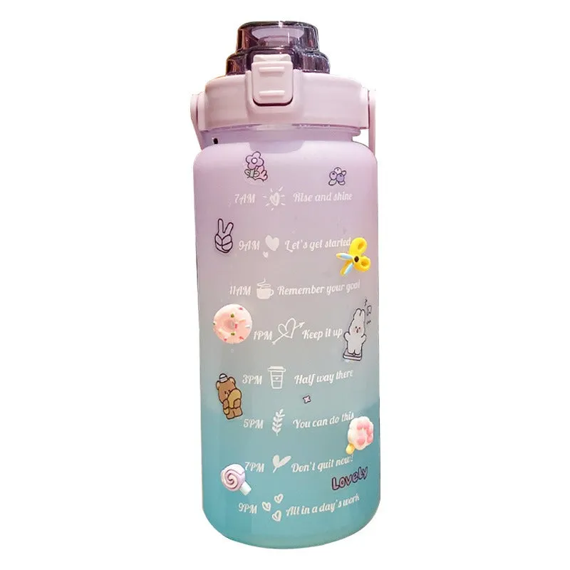 Large Capacity Gradient Color 2L Fitness Water Bottle