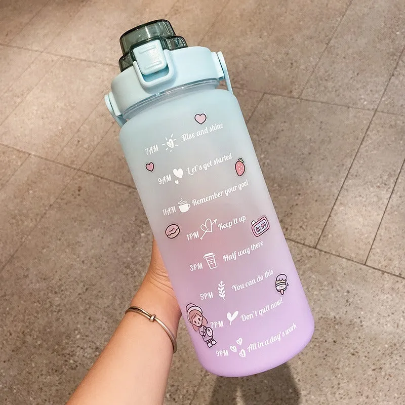 Large Capacity Gradient Color 2L Fitness Water Bottle