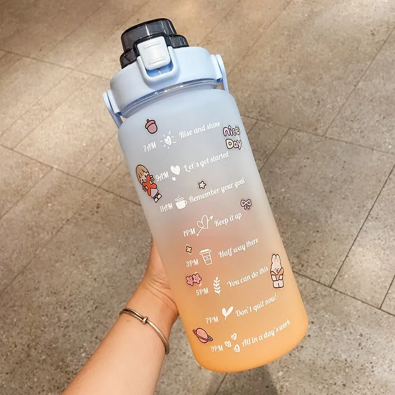 Large Capacity Gradient Color 2L Fitness Water Bottle