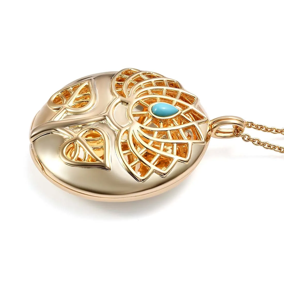 Lotus Locket Necklace   Lattice Pebble Drop Earrings with Sleeping Beauty Turquoise