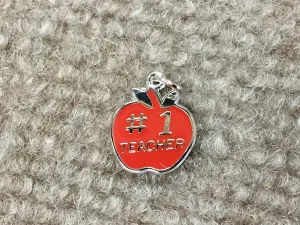 Number One Teachers Apple Silver Charm