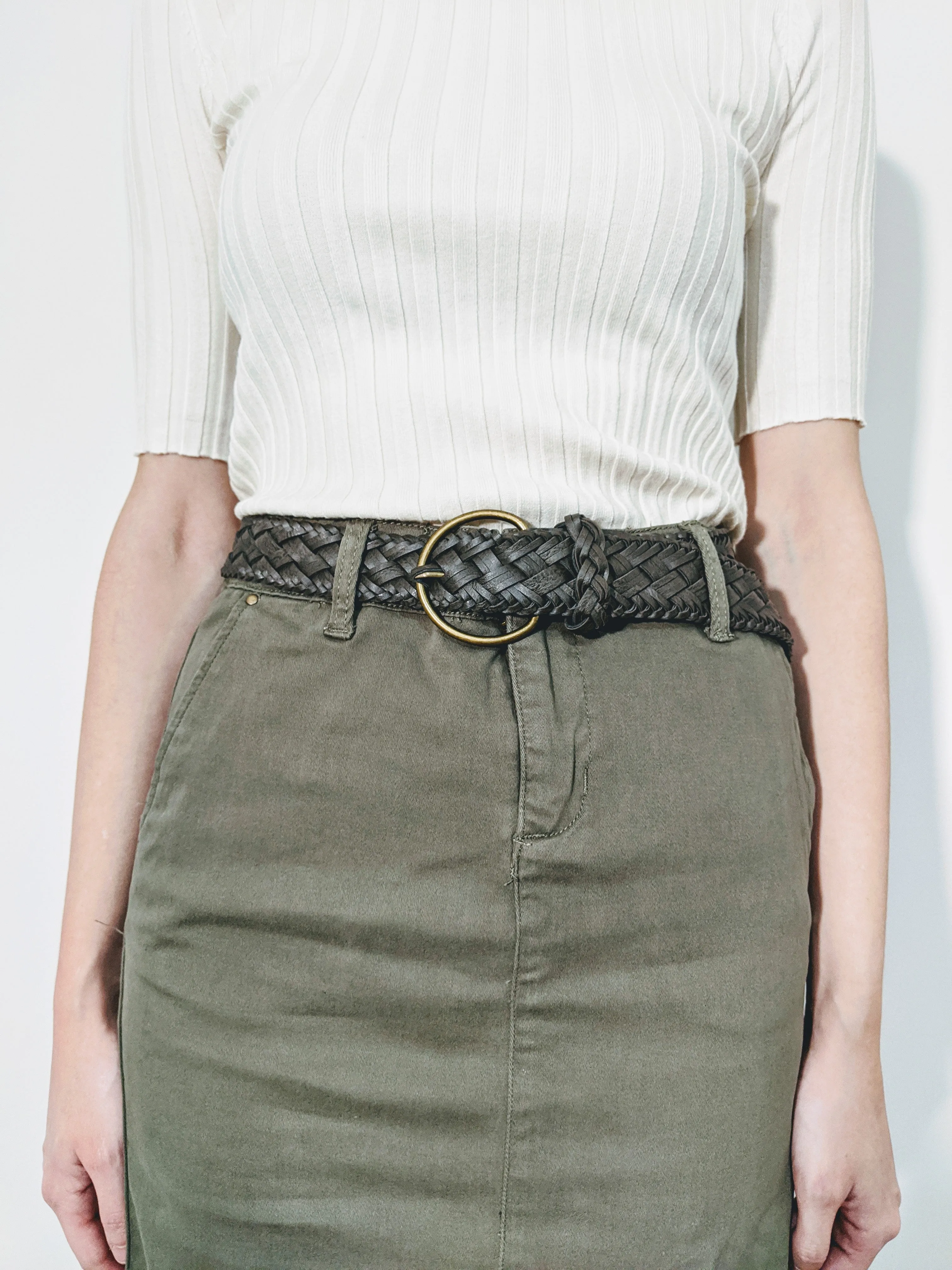 Olivia Knee Length Skirt In KHAKI