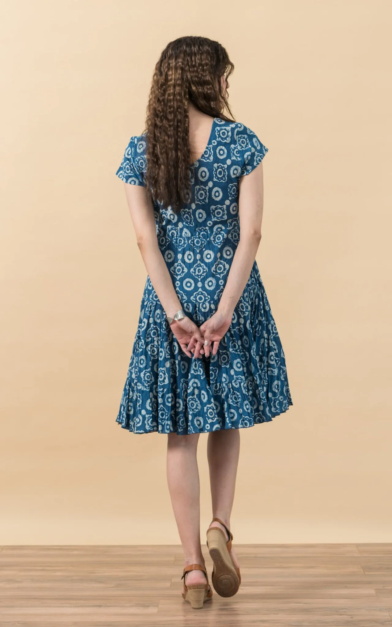 Paloma Dress, Short, Cap Sleeve, Indigo Medallion