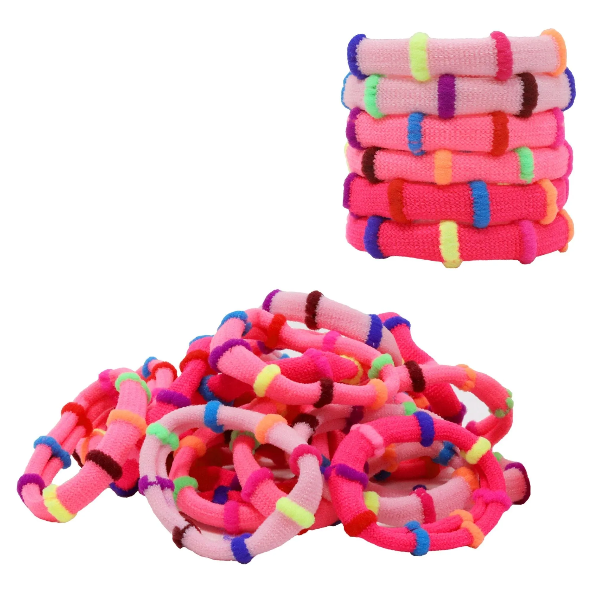 Pink Rainbow Seamless Hair Elastics - 100 Pack