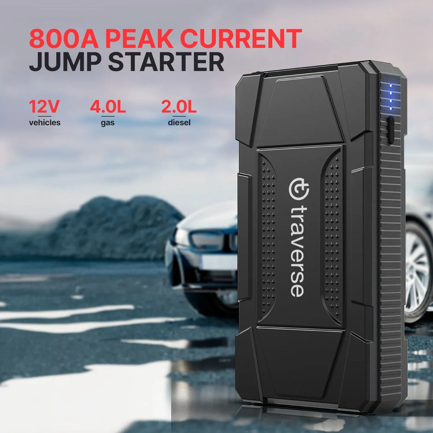 Portable UltraSafe Smart Jump Starter & Power Bank with Emergency Multimode Flash light for Cars with 4.0L Gasoline and 2.0L Diesel Engines