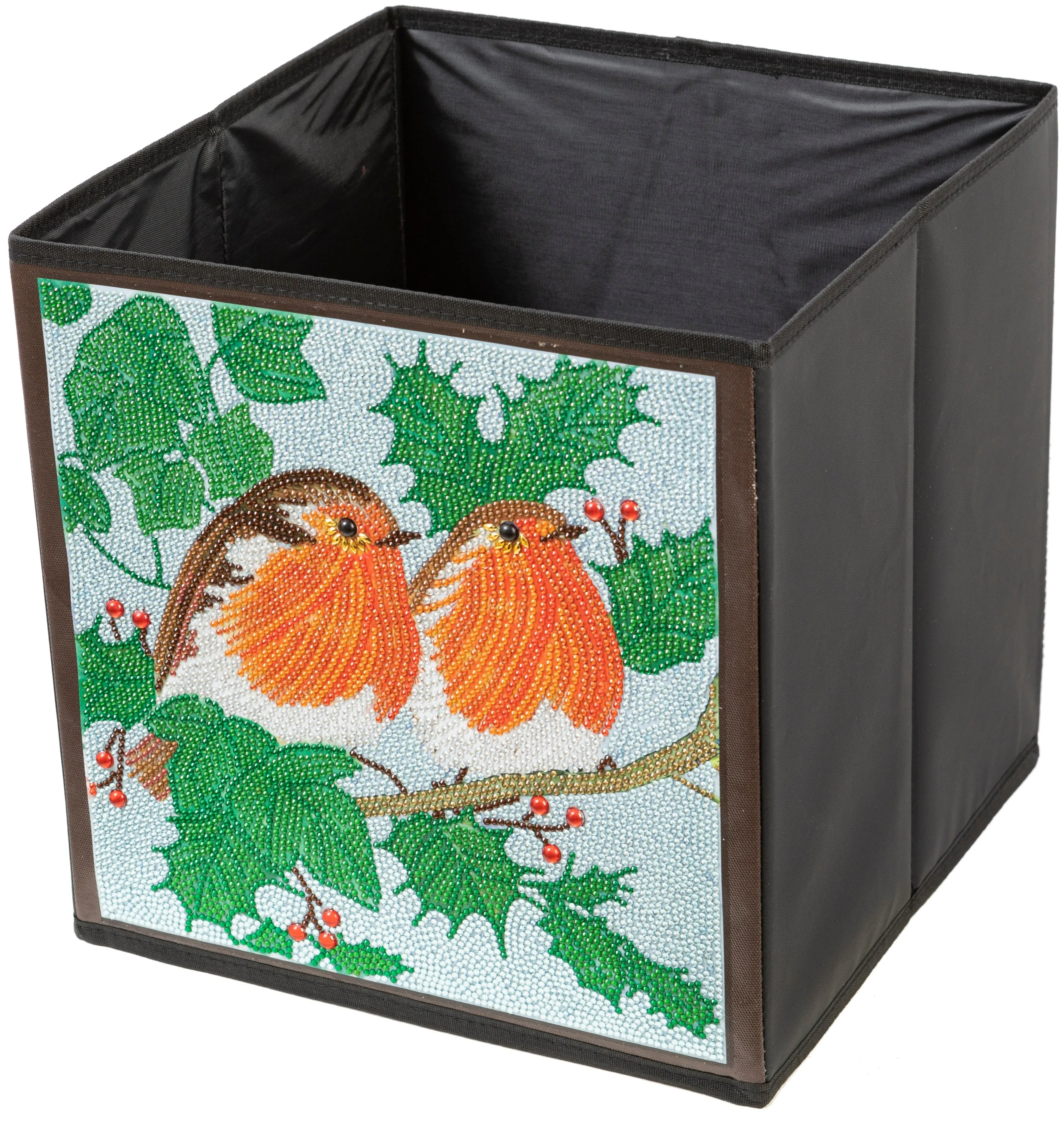 "Winter Robins" Crystal Art Folding Storage Box 30x30cm