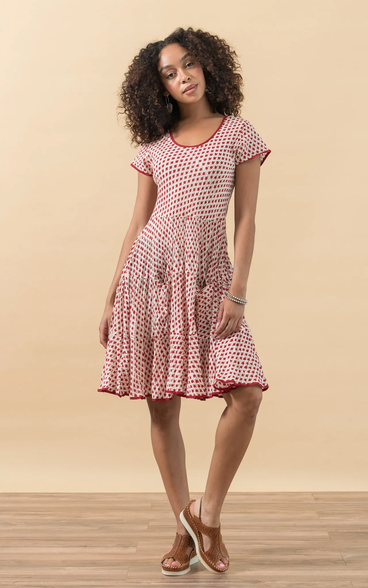 Santa Fe Dress, Short, Cap Sleeve, Rossa Calico