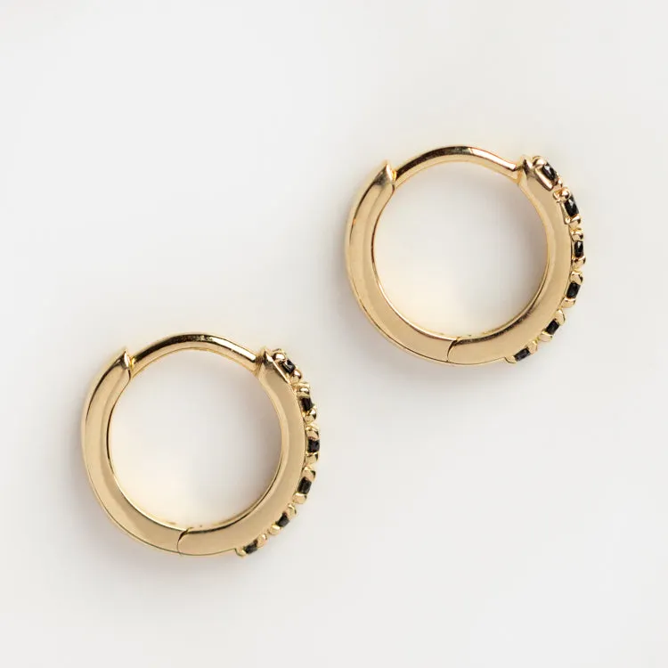 Solid Gold Black Diamond Huggie Hoops