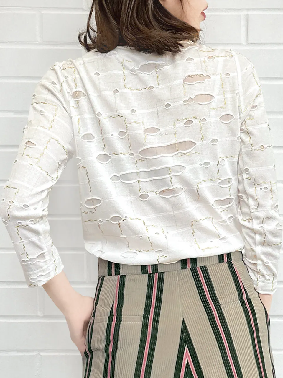 Surprise Sale! Gold Embossed Boat Neck Long Sleeve Layered Tee