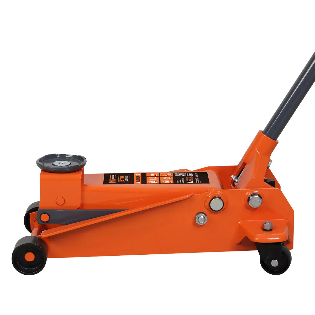 TMG Industrial 3 Ton Floor Jack, Twin Pistons, 18” Max. Height, 5” Ground Clearance, 360° Caster Pivot, TMG-AJF03