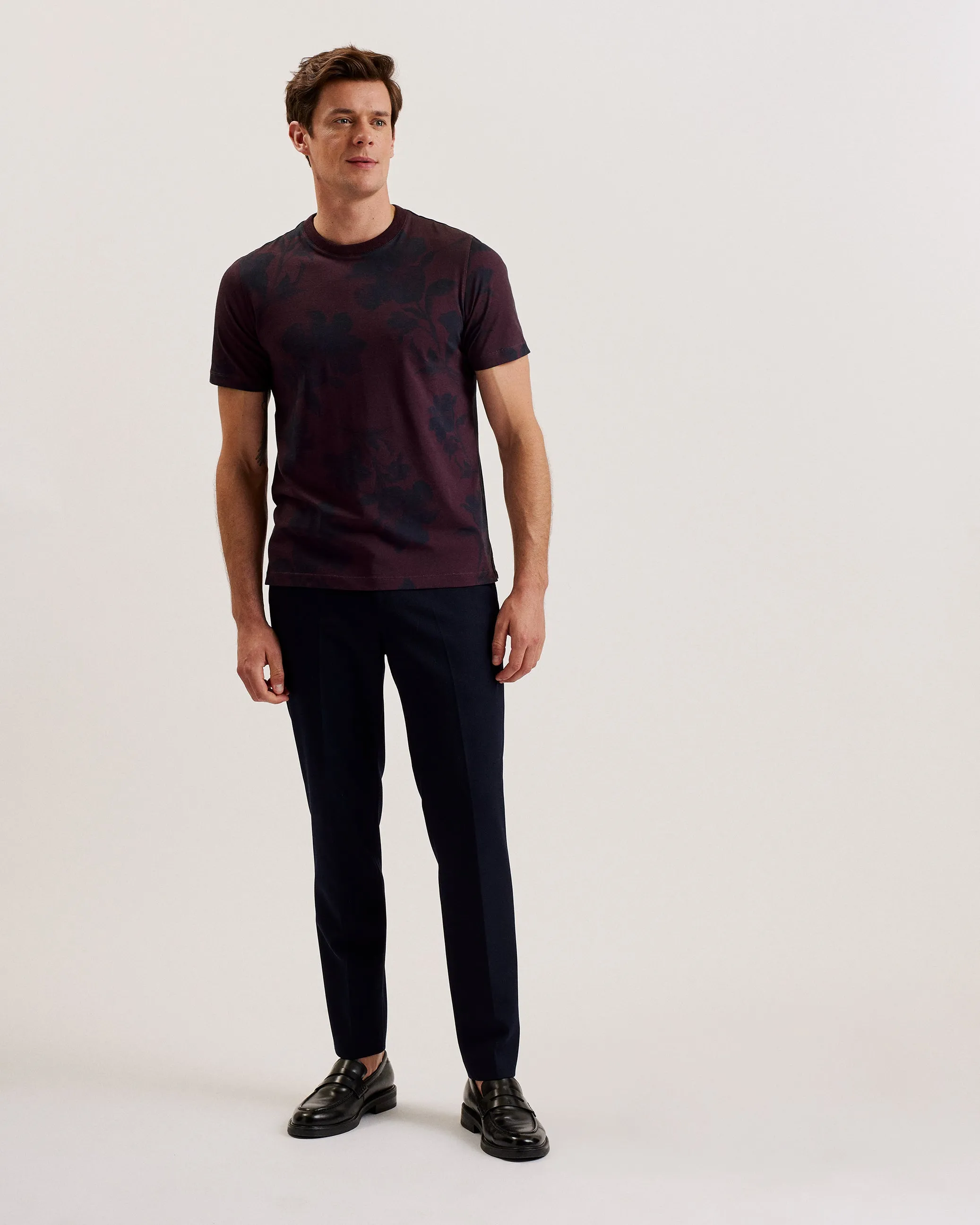 Vendis Ss Regular Fit Floral Printed T-Shirt Maroon