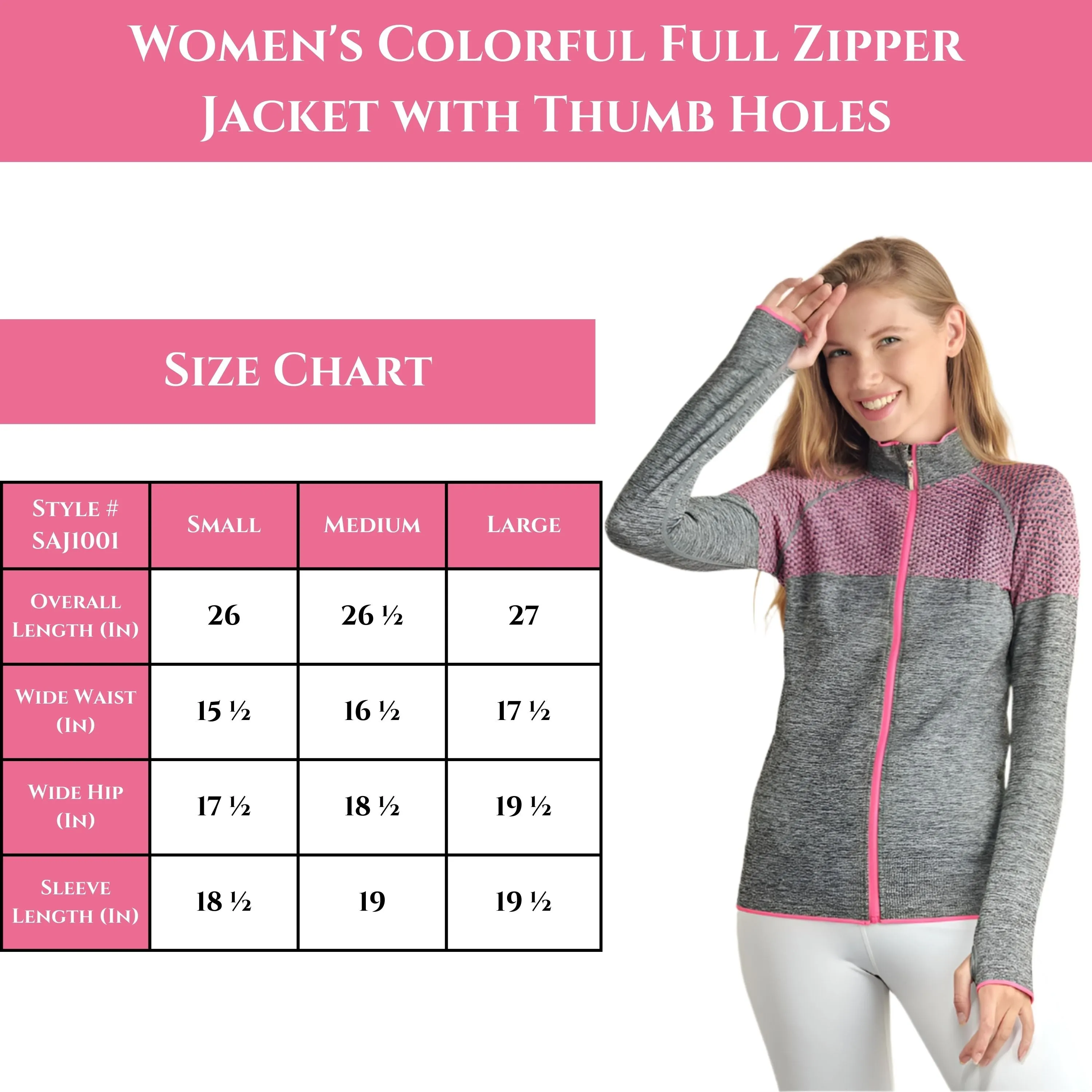 Women's Colorful Full Zipper Jacket with Thumb Holes - Perfect for Spring & Fall